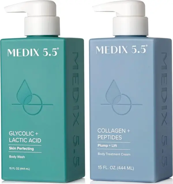 MEDIX Glycolic Acid Body Scrub Exfoliating Cleanser KP Bump Eraser | AHA + Lactic Acid Anti Aging All Skin Type Wash | Keratosis Pilaris & Acne | Foaming Body & Face Wash, 15 Fl Oz