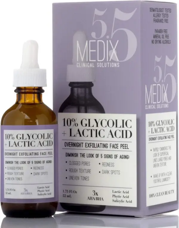 Medix 10% Glycolic Acid Face Peel Exfoliating Serum W/Lactic Acid + Salicylic Acid | Gentle Skin Care Exfoliate Facial Peel Treatment Targets Fine Lines, Wrinkles, Large Pores, Age Spots |1.75 FL Oz