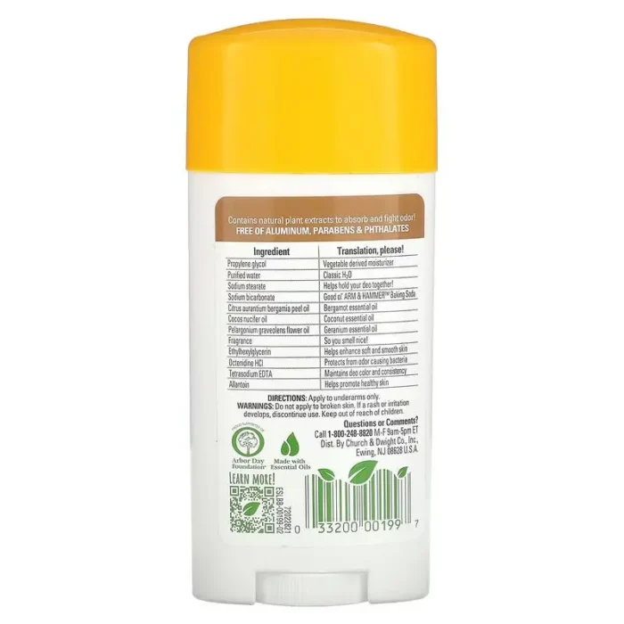 Arm & Hammer Essentials Deodorant, with Natural Deodorizers, Coconut Geranium, 2.5 oz - Image 2