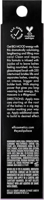 ⁦E.l.f. Big Mood Mascara, Instantly Creates Long-Lasting, Bold & Lifted, Voluminous Lashes, Infused with Jojoba Wax, Black, 0.30 fl Oz⁩ - الصورة ⁦6⁩