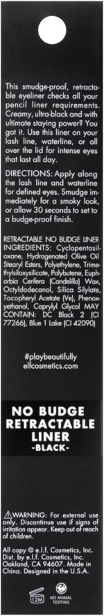 ⁦E.l.f. No Budge Retractable Eyeliner, Creamy, Ultra-Pigmented & Waterproof, Creates Bold & Defined Lines, Vegan & Cruelty-Free, Black⁩ - الصورة ⁦8⁩