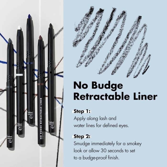 ⁦E.l.f. No Budge Retractable Eyeliner, Creamy, Ultra-Pigmented & Waterproof, Creates Bold & Defined Lines, Vegan & Cruelty-Free, Black⁩ - الصورة ⁦3⁩