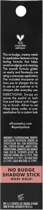 E.l.f. No Budge Shadow Stick, Long-Lasting Cream Eyeshadow Stick For High-Pigment, Metallic Color, Vegan & Cruelty-Free, Rose Gold - الصورة 5