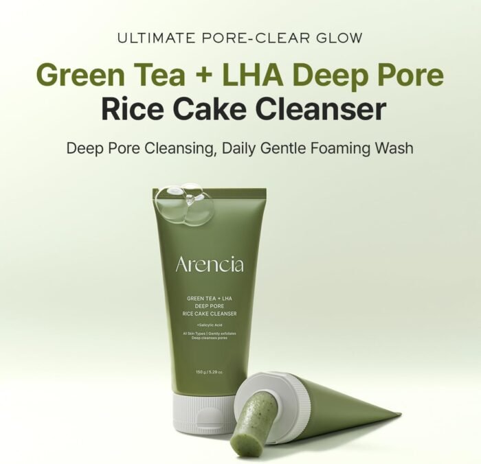 ⁦ARENCIA Salicylic Acid, Green Tea + LHA Deep Pore Rice Cake Cleanser – Deep Pore Cleansing, Acne Face Wash, Blackhead Remover, 5.07 fl oz⁩ - الصورة ⁦2⁩