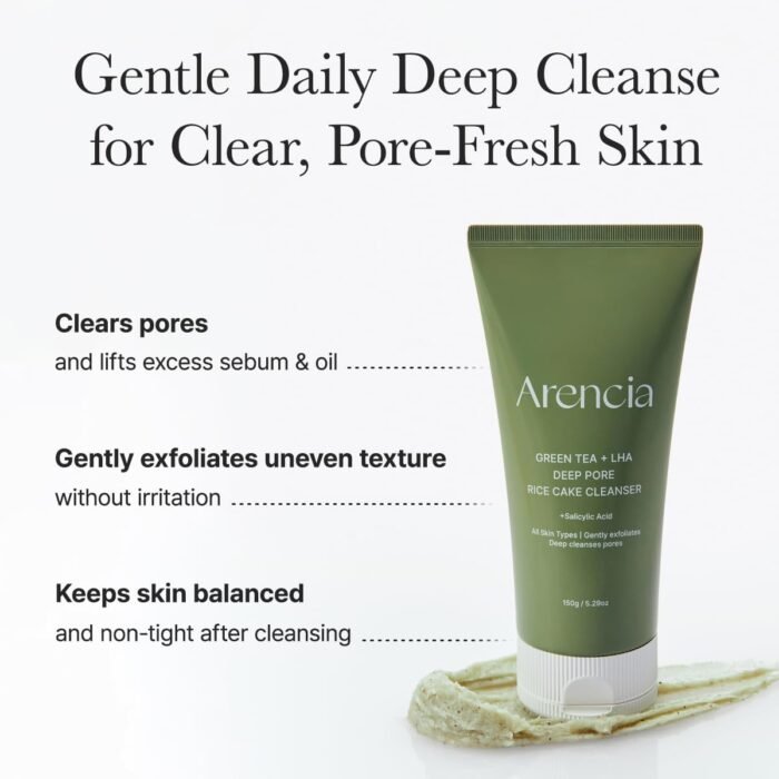 ⁦ARENCIA Salicylic Acid, Green Tea + LHA Deep Pore Rice Cake Cleanser – Deep Pore Cleansing, Acne Face Wash, Blackhead Remover, 5.07 fl oz⁩ - الصورة ⁦3⁩