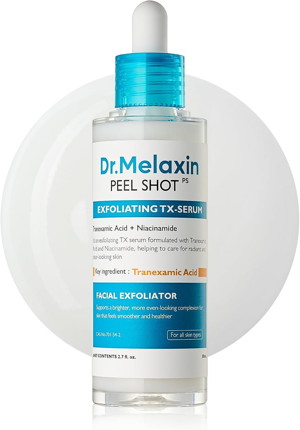 61sJi7x1x2L._AC_SL1500_ Dr.Melaxin Peel Shot Exfoliating Tx Serum 80 ml 99% Pure Tranexamic Acid & Niacinamide Aha Pha Brightening 2.71 Fl Oz (Pack of 1) Black - الصورة 1