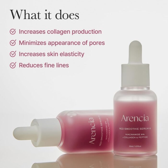 Arencia Red Collagen + Peptide Smoothie Serum, 8% Niacinamide, Vitamin C, Vitamin E, lifting anti-aging serum for skin texture for glass skin - Image 3