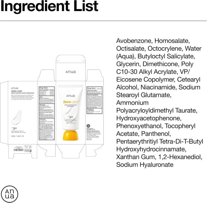 Anua Zero-Cast Moisturizing Finish Sunscreen,SPF 50, Glow Natural Sunscreen,No White cast, Hyaluronic Acid, Niacinamide sun block for face,Oil-Free, Oxybenzone free, Travel Essential (50ml/1.69fl.oz) - Image 10