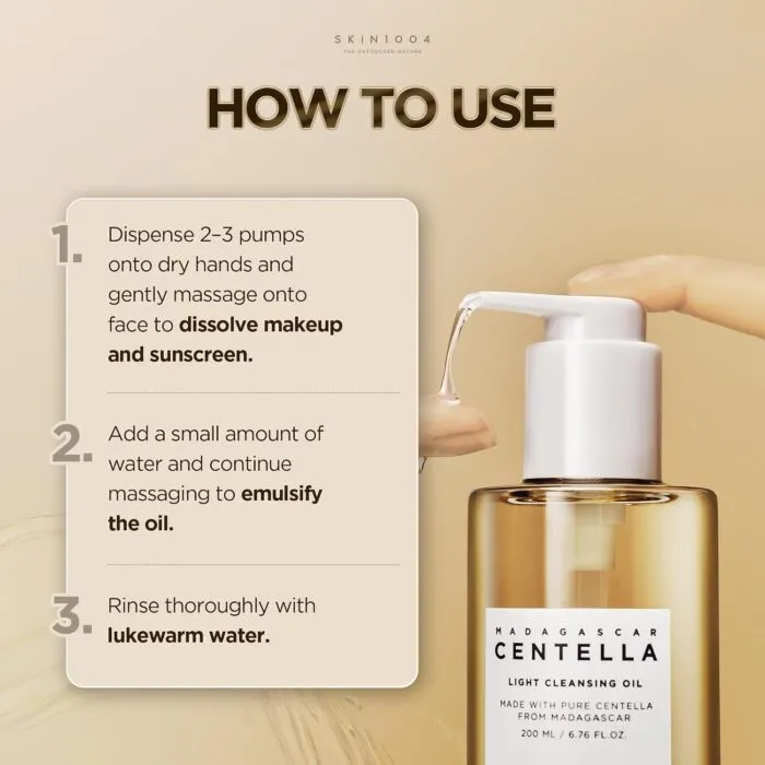 SKIN1004 Madagascar Centella Light Cleansing Oil, 200ml | Deep Cleansing | Gentle and Non-Irritating Formula | Removes Makeup and Impurities | Moisturizes Skin | Gentle Oil Cleanser for Deep Cleansing, Daily Makeup Remover, Facial Cleanser with Madagascar Centella, Korean Skin Care - Image 7