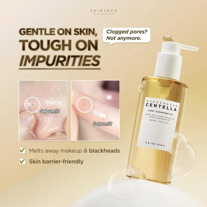SKIN1004 Madagascar Centella Light Cleansing Oil, 200ml | Deep Cleansing | Gentle and Non-Irritating Formula | Removes Makeup and Impurities | Moisturizes Skin | Gentle Oil Cleanser for Deep Cleansing, Daily Makeup Remover, Facial Cleanser with Madagascar Centella, Korean Skin Care - Image 3
