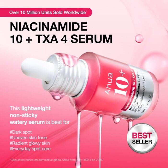 ⁦ANUA 10% Niacinamide+ 4% TXA Serum, Ceramide, Hyaluronic Acid, Tranexamic Acid, Vitamin B12 Natural color, Korean Glass Skin, Fragrance-Free, Dark Spot Serum, Korean Skincare, 30ml /1.01 fl.oz.⁩ - الصورة ⁦3⁩