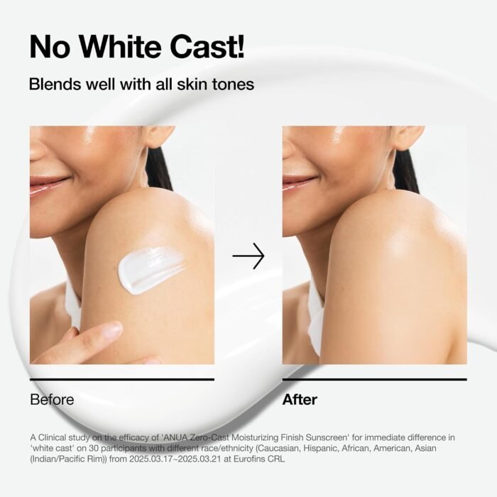 Anua Zero-Cast Moisturizing Finish Sunscreen,SPF 50, Glow Natural Sunscreen,No White cast, Hyaluronic Acid, Niacinamide sun block for face,Oil-Free, Oxybenzone free, Travel Essential (50ml/1.69fl.oz) - Image 5