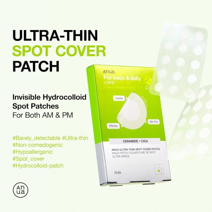 ANUA Ultra-Thin Spot Cover Patch, 2 Sizes invisible Hydrocolloid Patch for Face, Centella for area of concern, Slim Spot Stickers, Perfect coverage, Beauty & Facial Skincare Products (75 Counts) - Image 2