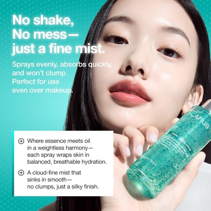 Anua PDRN Collagen Glow Facial Serum Spray, Hydrating Face Mist, Hyaluronic Acid, Dewy Glass Finish, All Skin Types, Instant Plumping Hydration, Firming Care, Korean SkinCare, 100 ml, 3.38 fl oz - Image 6