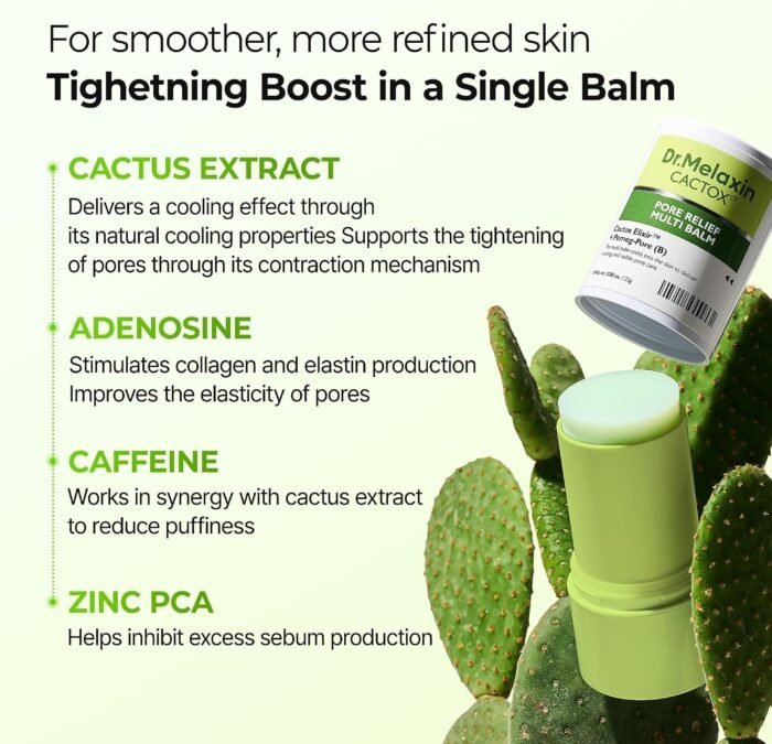 Dr. Melaxin Cactox Pore Relief Multi Balm Stick: Refreshing and Decongestant, Shrinks Pores, Reduces Swelling and Enlarged Pores, - Image 6