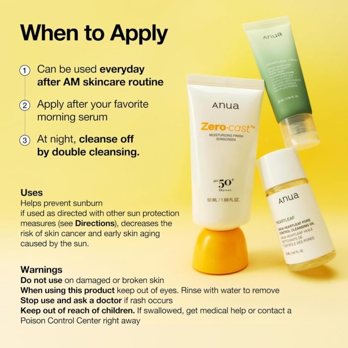 Anua Zero-Cast Moisturizing Finish Sunscreen,SPF 50, Glow Natural Sunscreen,No White cast, Hyaluronic Acid, Niacinamide sun block for face,Oil-Free, Oxybenzone free, Travel Essential (50ml/1.69fl.oz) - Image 8