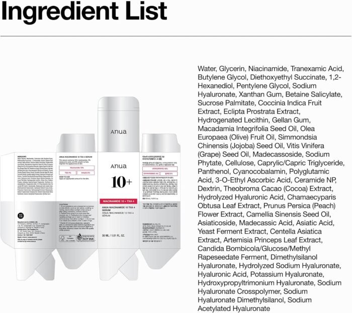 ⁦ANUA 10% Niacinamide+ 4% TXA Serum, Ceramide, Hyaluronic Acid, Tranexamic Acid, Vitamin B12 Natural color, Korean Glass Skin, Fragrance-Free, Dark Spot Serum, Korean Skincare, 30ml /1.01 fl.oz.⁩ - الصورة ⁦9⁩